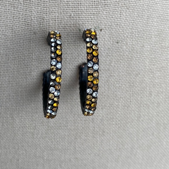 Black Hoop Earrings with Microcrystals in Silver, Gold, Bronze - Picture 4 of 4